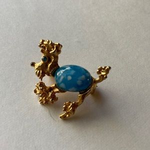 Vintage Blue and Gold Poodle Dog Brooch